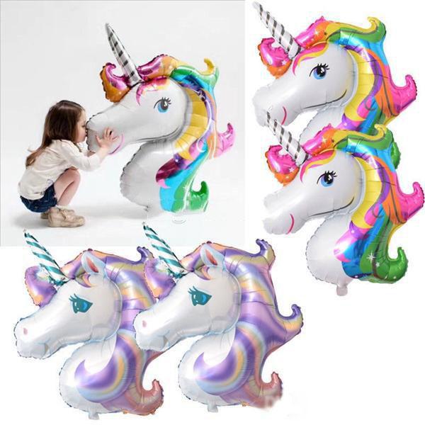 Supershape rainbow unicorn head foil balloon children birthday party decoration big rainbow unicorn balloons party supplies