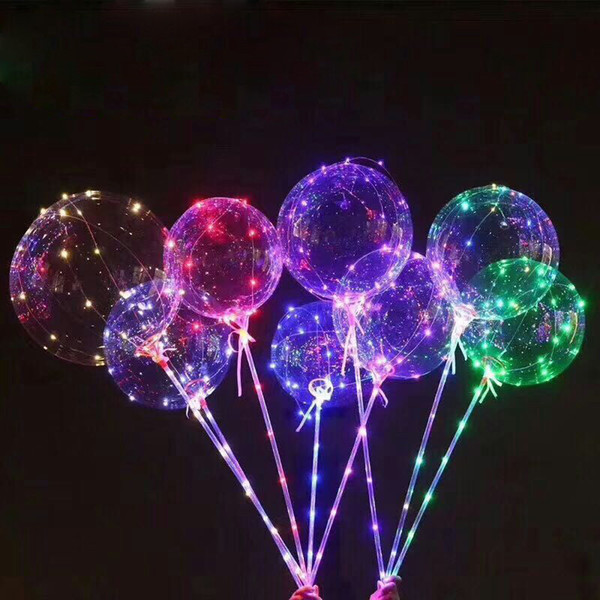 LED Light Luminous Balloon Transparent Flashing Balloon with Pole Stick for Wedding Party Holiday Home Decorations Pump Gift