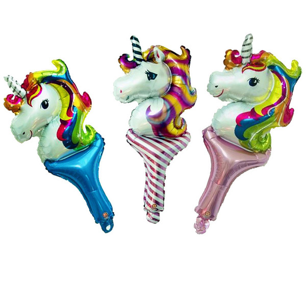 cheap Unicorn Hand stick aluminium balloons unicorn cheering stick Toy Cartoon balloon for children Festival decoration Party Supplies