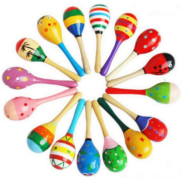 120pcs/lot 2015 0-12 month baby New Wooden Maraca Orff Rattles Kid Musical Party Favor Child Baby Shaker Toy