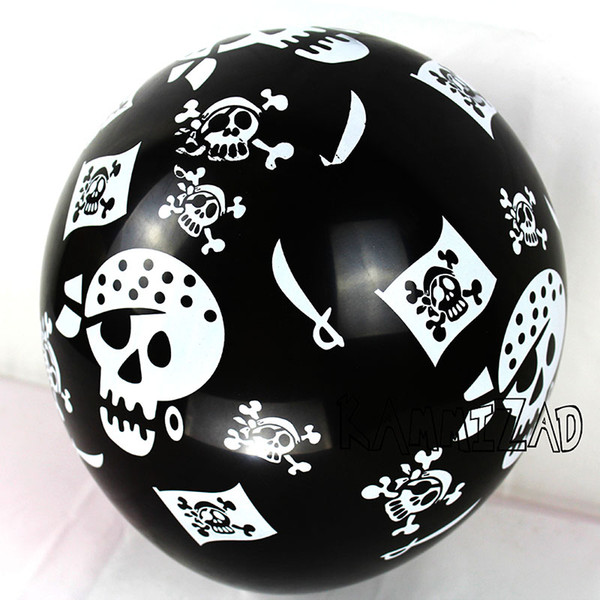 New 100Pcs /Lot 12Inch Pirate Latex Balloons Halloween Black Skull Helium Globos Pirates Theme Birthday Party Supplies Kids Toys