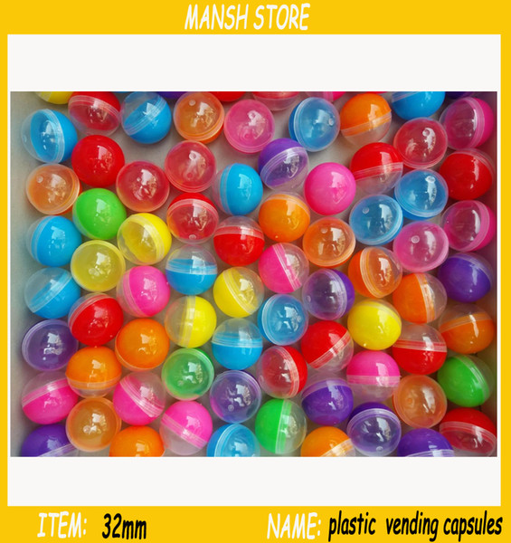 100pcs/lot 32mm empty half color half clear plastic ball Plastic vending Balls Empty Toy ball Surprise gift Ball free shipping