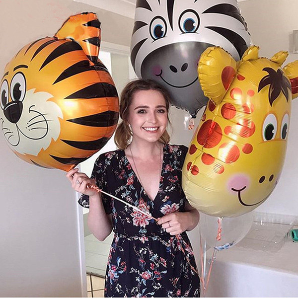 50pcs Animal Tiger Monkey Zebra Head Balloons 46*64CM Kids Toys Birthday Animal Theme Party Cow Foil Ballons Decoration Supplies