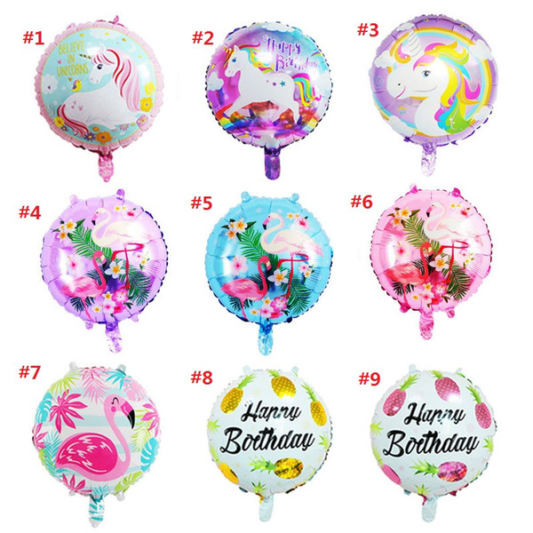 10 styles 18inch Cute Unicorn&Flamingo round Balloons fruit Foil Balloons Kid Toys Baby Shower Wedding Decorations Birthday Party Gifts z272