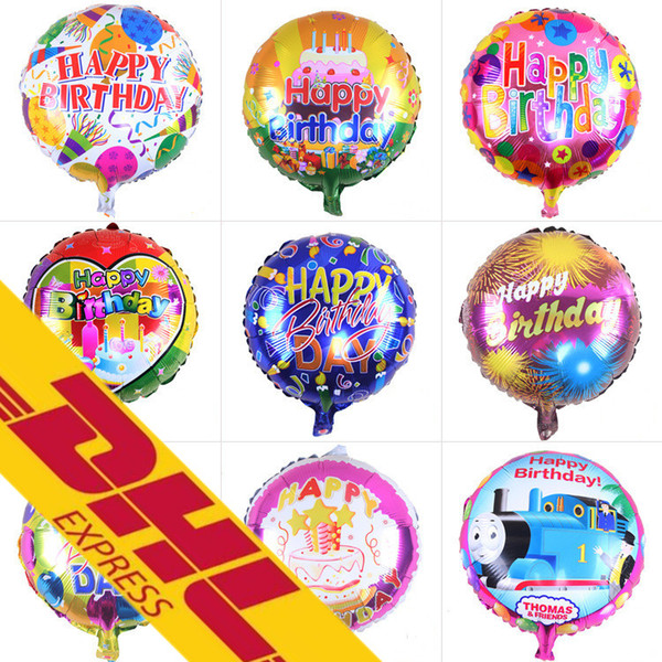 DHL Happy Birthday Foil Balloons 18 inch Round Mylar Helium Balloon Party Decorations Supplies 50pcs/Pack Mix Colors FJH3366