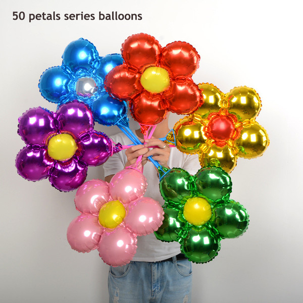 Cute fruit cartoon aluminum balloon set hand-held rod 50 mixed batch birthday decoration with tow bar balloons