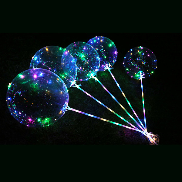 LED Transparent Clear BoBo Balloon 18 inch Light Colorful Wave Helium Ball for Birthday Wedding Christmas Party Decorative Light Up