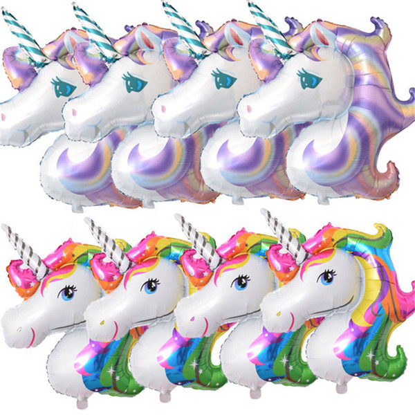 Supershape rainbow unicorn head foil balloon children birthday party decoration big rainbow unicorn balloons party supplies ST152