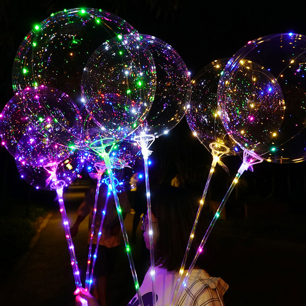 LED Flashing Balloon Transparent Lighting BOBO Ball Balloons with 70cm Pole 3M String Balloon Xmas Wedding Party Decorations CCA11728 60pcs