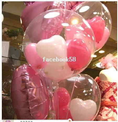 Large ball( 5pcs18inch transparent +15 pcs 5inch heart)=1lot diy transparent ball wedding kids birthday decoration balloons