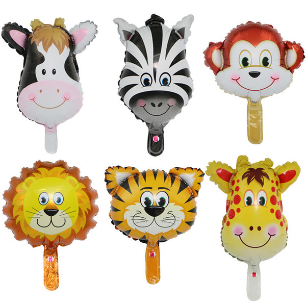 50pcs Lion & monkey & zebra & deer Animals Head Foil Balloons cute mini Animal Air Ballons for baby birthday party supply