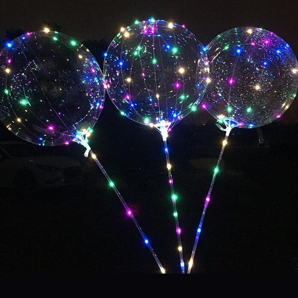 Bobo Balloon LED Flashing with 70cm Pole 3M String Balloon Transparent Luminous Lighting Up Balloons For Brithday Wedding Home Party Decor