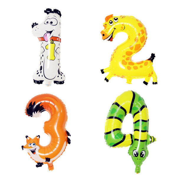 Hot Selling 10pcs/lot 16inch Animal Number Foil Balloons Kids Birthday Wedding Decorations Balloon Numbers Air Balloons Event Party Supplies