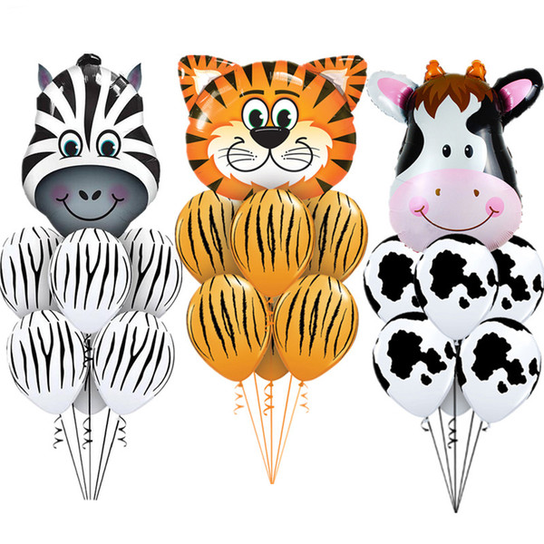 Tiger Zebra Cow Animal Air Helium Latex Balloon for Kids Gift Birthday Party Decor Animal Zoo Theme Supplies Toys