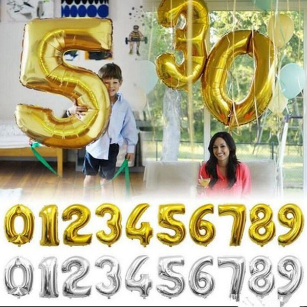 32 Inch Helium Air Balloon Number Letter Shaped Gold Silver Inflatable Ballons Birthday Wedding Decoration Event Party Supplies T0336