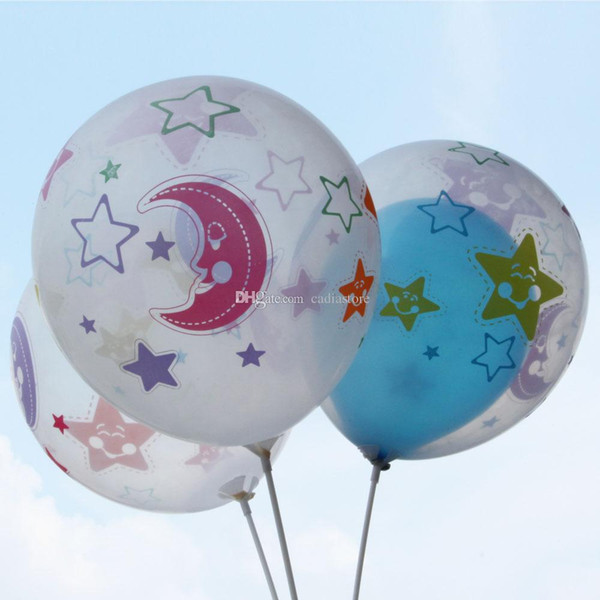 12-inch Transparent Balloon Printed Moon Star Birthday Wedding Party Decor E00356 SPDH