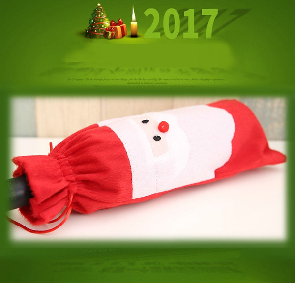 2017 12lot Hot sale Christmas gift bag Merry Xmas Santa Claus Wine Bottle Cover Christmas Dinner Party Table Decor Red 