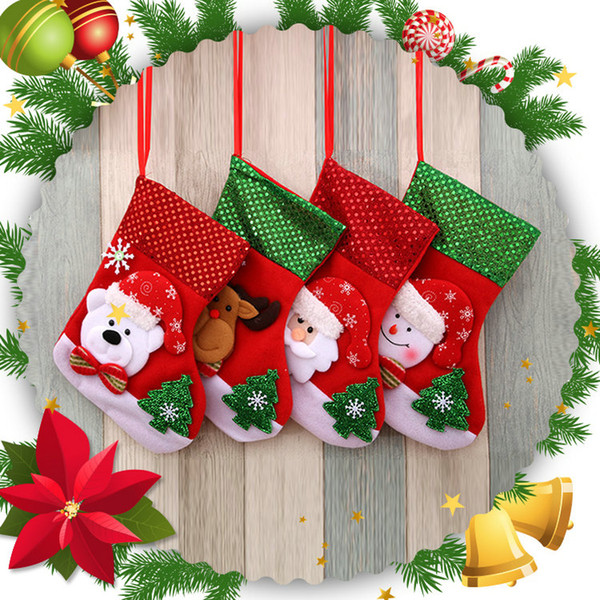 2017 50pcs Christmas socks Christmas Bag Ornaments Sequins Embellished Non Woven Fabrics Party Gifts For Kids Candy Bag Christmas Stockings