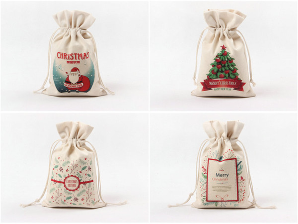 2pcs Christmas Gift Bags 14 style Organic Heavy Canvas Bag Santa Sack Drawstring Bag With Reindeers Santa Claus Sack Bags for kids