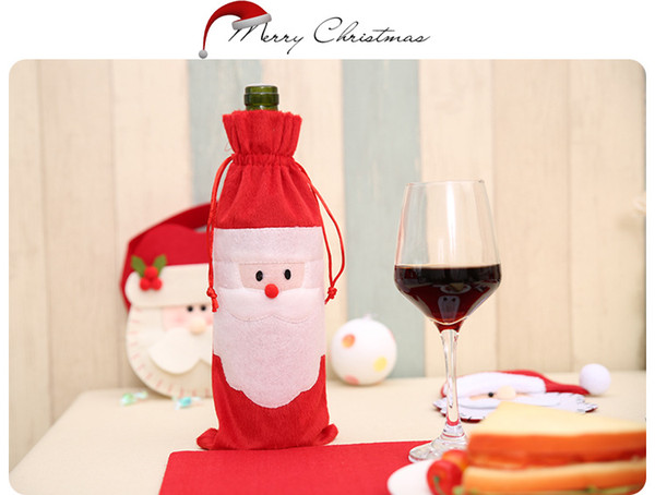 retail 3lot Hot sale Christmas gift bag Merry Xmas Santa Claus Wine Bottle Cover Christmas Dinner Party Table Decor Red free shipping