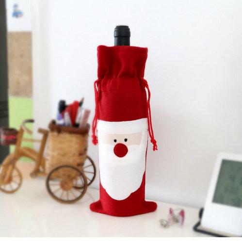 DHL 12lot Hot sale Christmas gift bag Merry Xmas Santa Claus Wine Bottle Cover Christmas Dinner Party Table Decor Red 