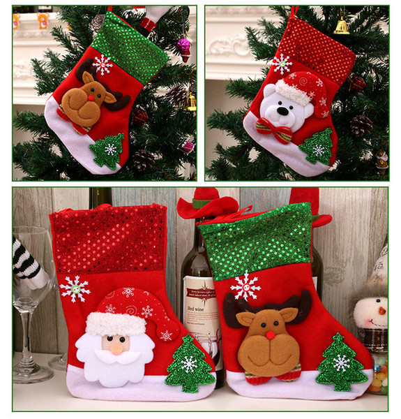 wholesale Christmas socks Christmas Bag Ornaments Sequins Embellished Non Woven Fabrics Party Gifts For Kids Candy Bag Christmas Stockings