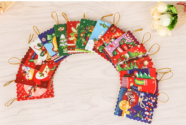 50pcs/lot Merry Christmas Mini Wish Card Greeting Card Pendant Christmas Tree Ornament Xmas Gifts Card