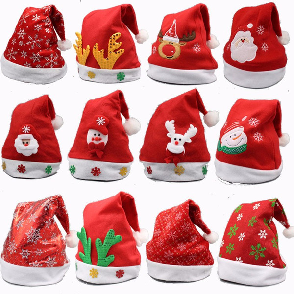 16 Style Red Santa Claus Hat Ultra Soft Plush Christmas Cosplay Hats Christmas Decoration Adults Christmas Party Hats 200pcs