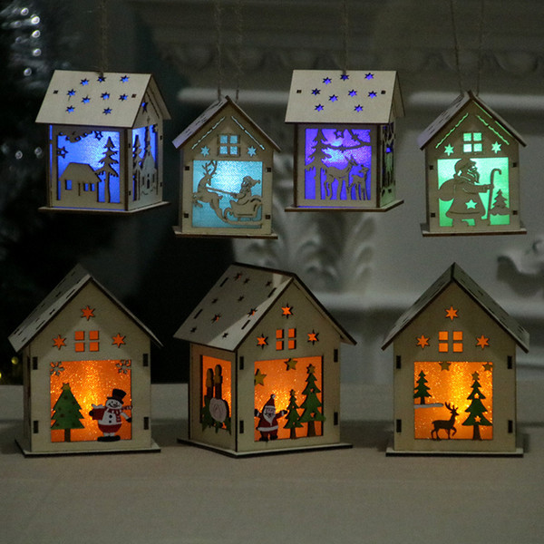 Festival LED Light Wood House Christmas gifts Tree Hanging Ornaments Holiday Nice Xmas Gift Wedding Decoration kids toys