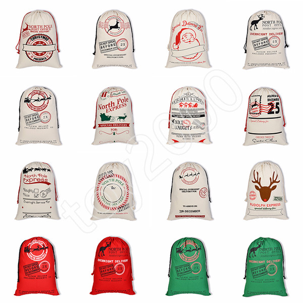 16 Design Christmas Large Canvas sack bag Monogrammable Santa Claus Drawstring Bag With Reindeers Monogramable Christmas Gifts Sack Bags