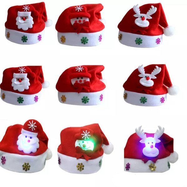 Led Kids Christmas Hat Xmas Adult Mini Red Santa Claus Deer Party Decor Christmas Caps Christmas Decorations Tableware Holder kids toys