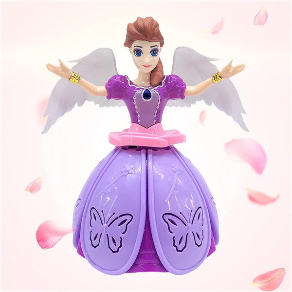 Hot Sell New 360-degree electric dance princess light music rotating angel children's toy best present of Christmas