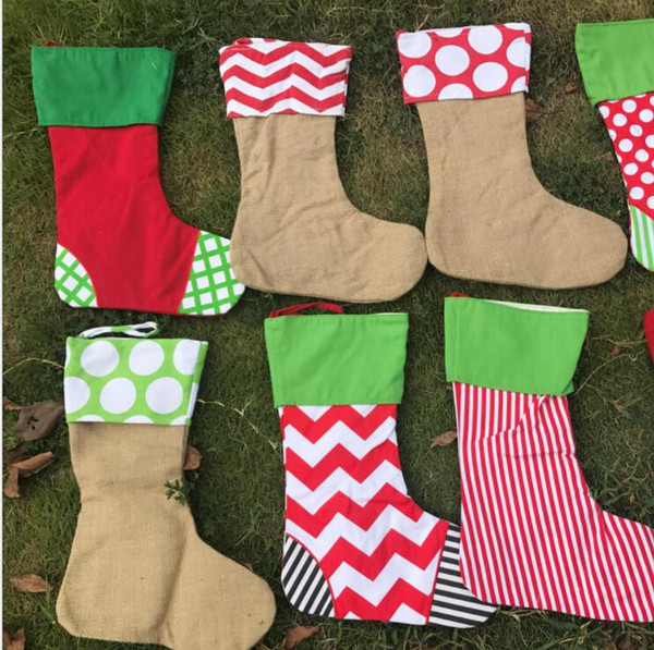 43*30cm Christmas Stocking Gift Bags Plain Burlap Decorative Socks Bag Christmas Tree Decorating Stocking Socks Bag KKA5869