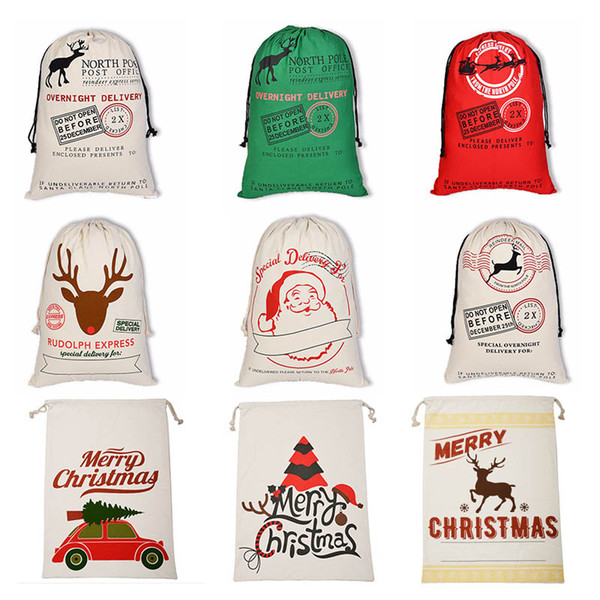 Christmas Gift Bag Large Canvas Halloween Bags Santa Sack Drawstring Bag With Reindeers Santa Claus Sack Bags for kids OTH588