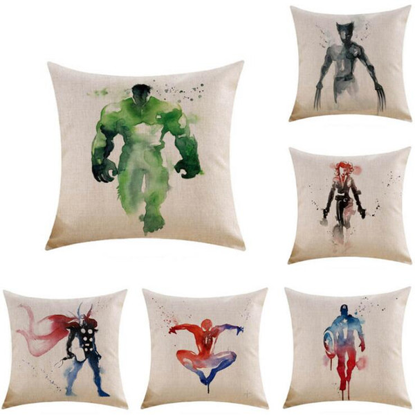 45*45 cm Heroes Cushion Cover Cartoon Watercolor Mosaics Avengers Square Pillow Case