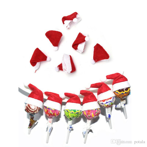 New YEAR Cute Mini Red Santa Claus Candy Hat for Candy Lollipop Decor DIY Christmas Xmas Gift Lollipop Top Topper Cover Festival Decor FUNNY