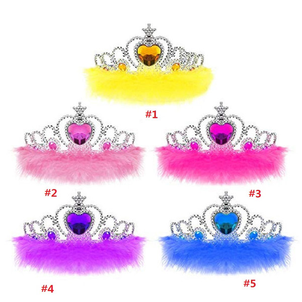 Hair Tiara Coronation Imperial Crown Girl's Rhinestone Crown Feather Hair Accessories Princess Cosplay Multicolor for Kids