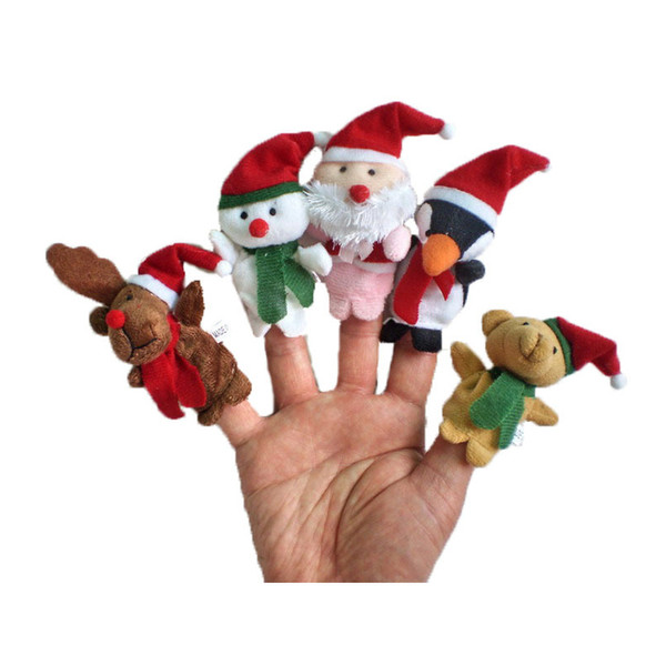 Christmas Finger Puppets Plush Toys cartoon Santa Claus Snowman Hand Puppet Cute Xmas deer Stuffed Animals