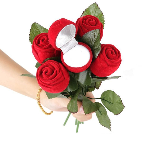 Charm Red Rose Flower Ring Box Party Wedding Earring Pendant Jewelry Gift Case Display Pack Boxes Christmas Toy