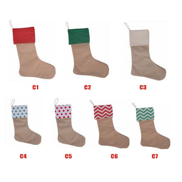 12*18inch high quality canvas Christmas stocking gift bags canvas Christmas Xmas stocking Large Size Plain Burlap decorative socks bag