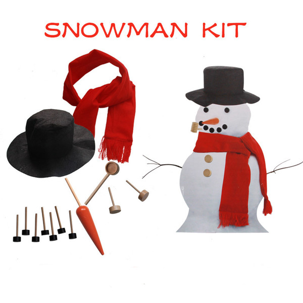 Wooden Simulation Dress Up Snowman Kit Christmas Decor Accessories Sets Snowman Eyes Nose Mouth Pipe Buttons Scarf Hat EMS with box C3105