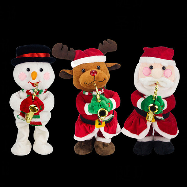 Christmas Electric Plush Toys AA Battery Santa Claus Elk Snowman Hat Tree Playing Sax Dancing Ring Baby Boys Girls Designer Kids Toys