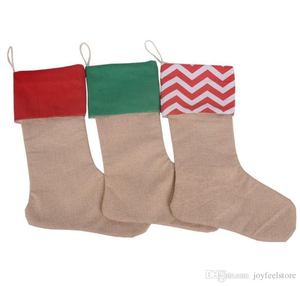 Free shipping high quality Christmas stock Solid color polka Gift Bag burlap canvas Christmas stockings Tree Decoration Socks Xmas Stockings