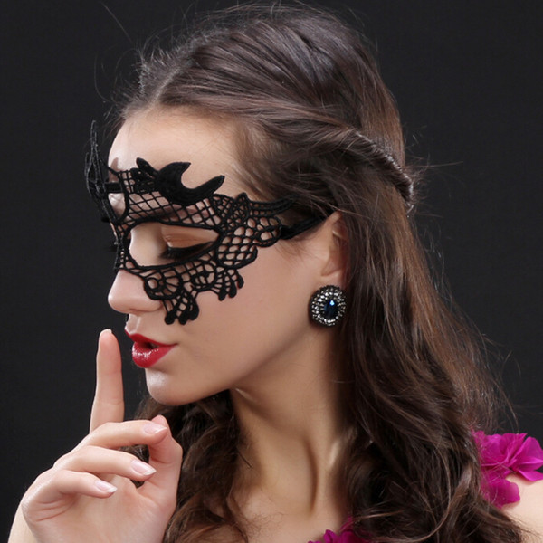 Masquerade Mask NEW Sexy Female Lace Hollow Flower Party Mask Eye Masquerade Solid Black fox Masks round black Mask Woven