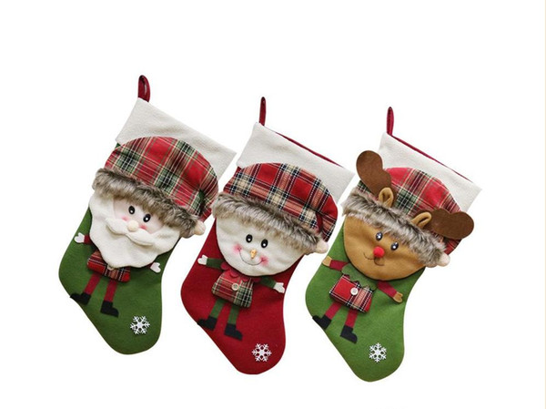 OneChristmas Canvas Stockings Hand Made Crafts Children Candy Gift Santa Bag Claus Snowman Deer Stocking Socks Xmas Tree christmas gift toys