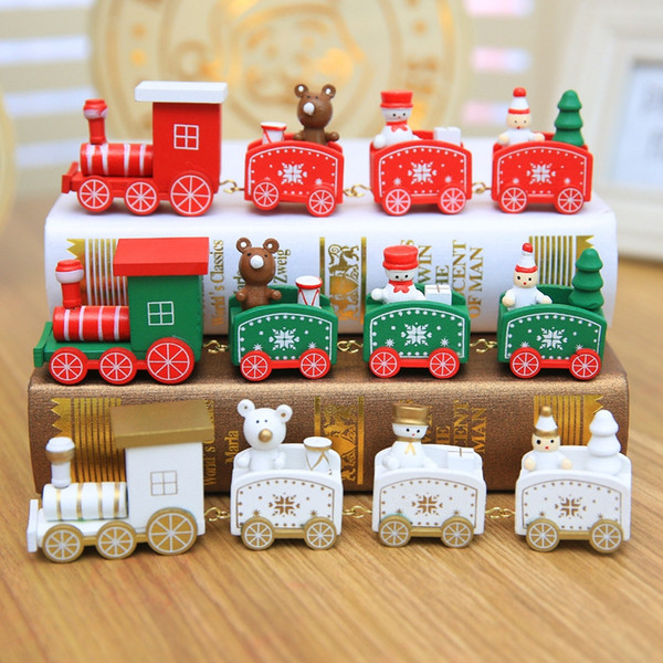 Noel Xmas Christmas Gifts Wooden Little Train with 3/4 coach New Year Navidad Natal Christmas Decorations for Home for Children Kids