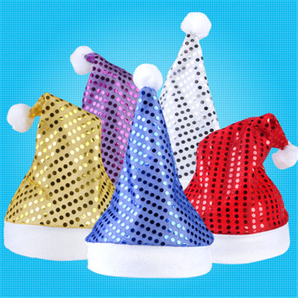 Christmas Sequin Sheen Santa Hat kids children men women Festive costumes cap Dress up props Party Accessory Supplies 5 colors K0186