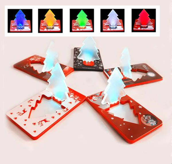 Hot Creative Christmas LED Tree Card Christmas Tree Flashing Pocket Lamp Thin Floding Cards Light Xmas Greeting Gift Novelty Toy Cheapest