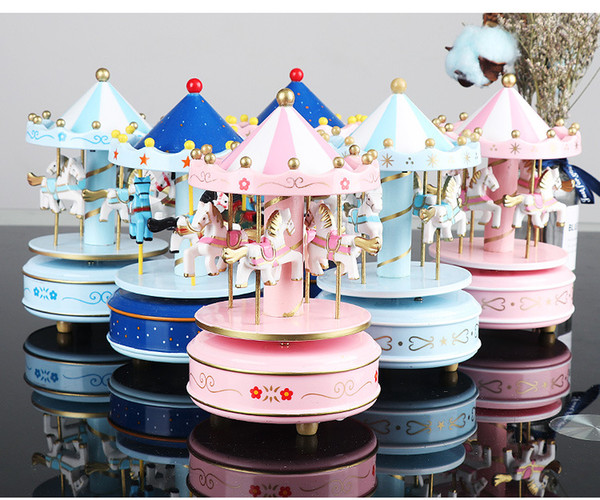 Castle in the Sky Merry-Go-Round Wooden Music Box Carousel horse Music Box Christmas Wedding Birthday Gift 12 Colors