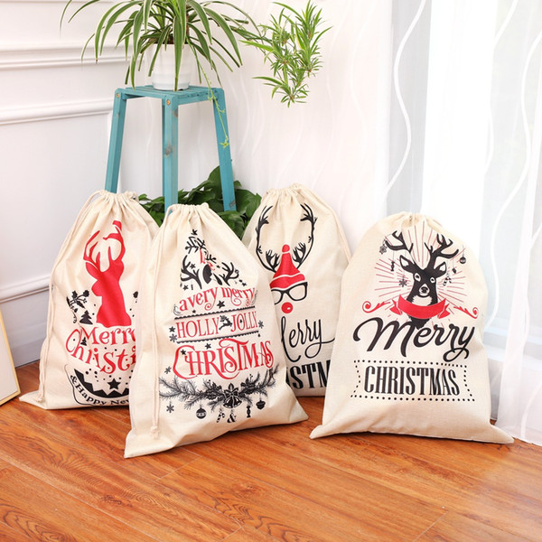 Christmas Gift Bags Large Organic Heavy Canvas Bag Santa Sack Drawstring Bag With Reindeers Santa Claus Sack Bags